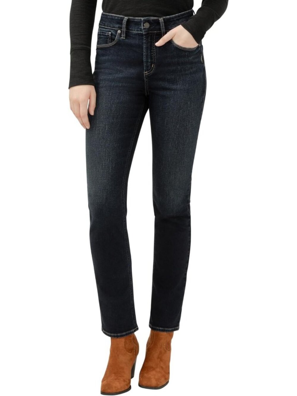 High Rise Curvy Fit Straight Leg Jeans for Women - Stylish Silver Wash Denim